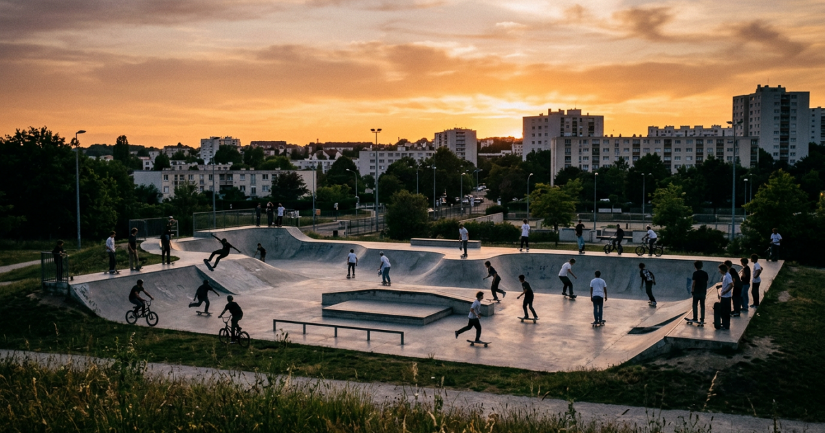 Skatepark au soleil couchant
