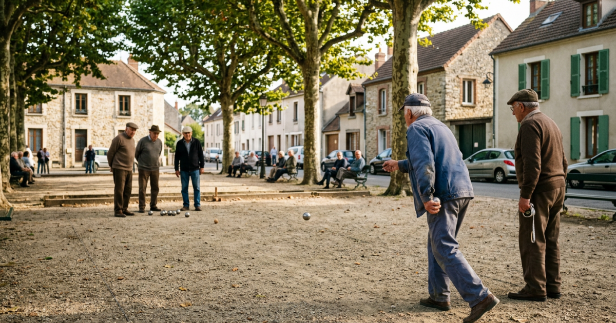 Partie de pétanque sous les platanes