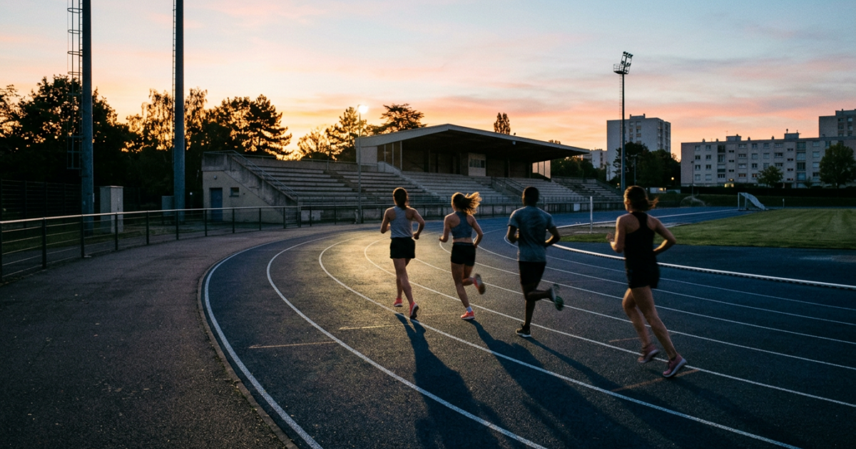 Coureurs sur la piste d'athlétisme au matin